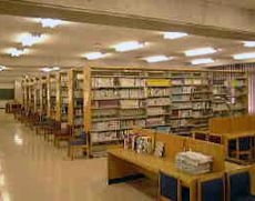 高い書架がずらりと並んだ圧巻の図書館