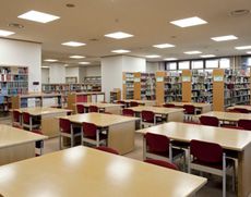 学習閲覧室などを持つ広い図書館
